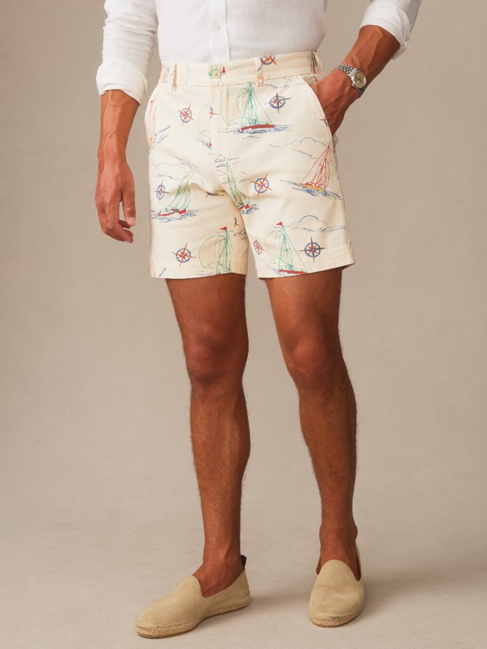 J McLaughlin Chatham Shorts in Compass Points - Cream/Blue/Red NEW